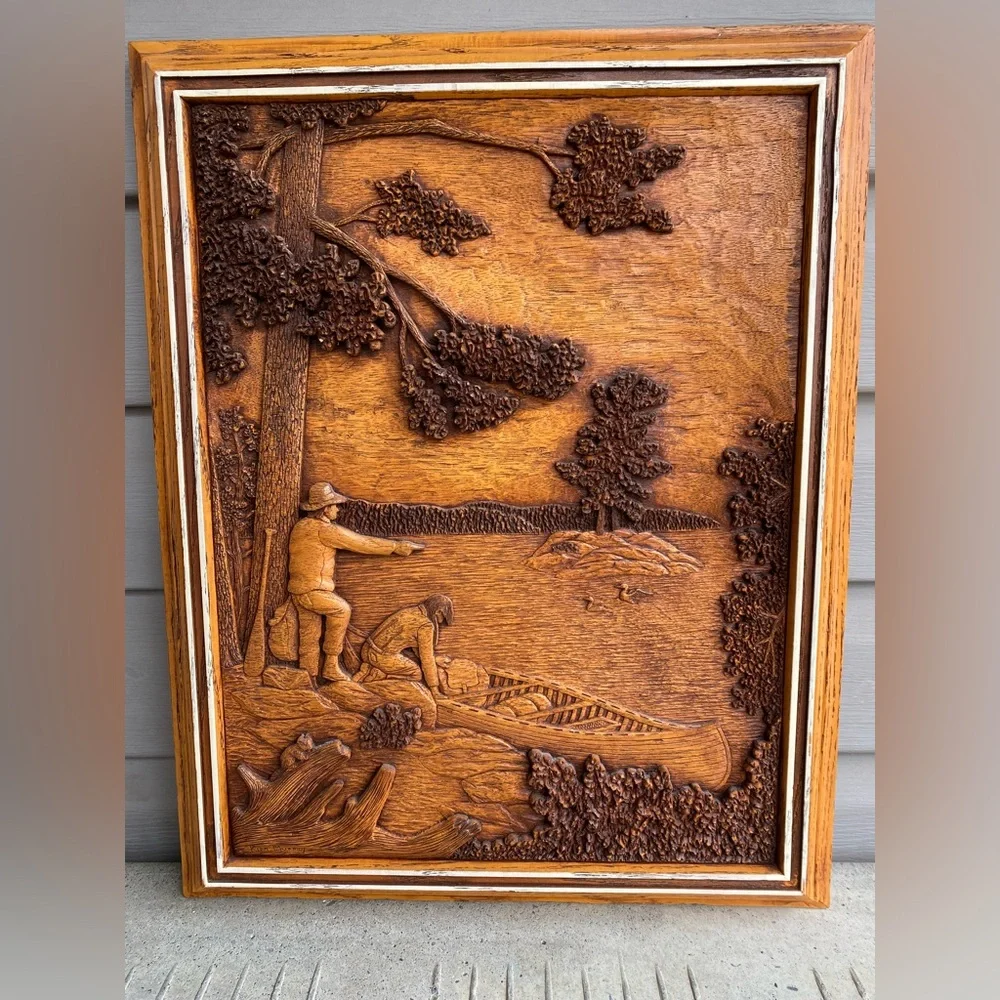 Vintage Kim Murray Hand Carved Faux Wood carving Art Sculpture. 18.5” x 14.5” - Picture 2 of 9